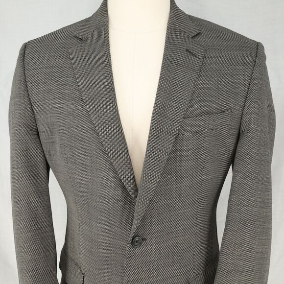 Calvin Klein Sport Coat Mens 42L Wool Black White Micro Check Jacket Career - Picture 8 of 15